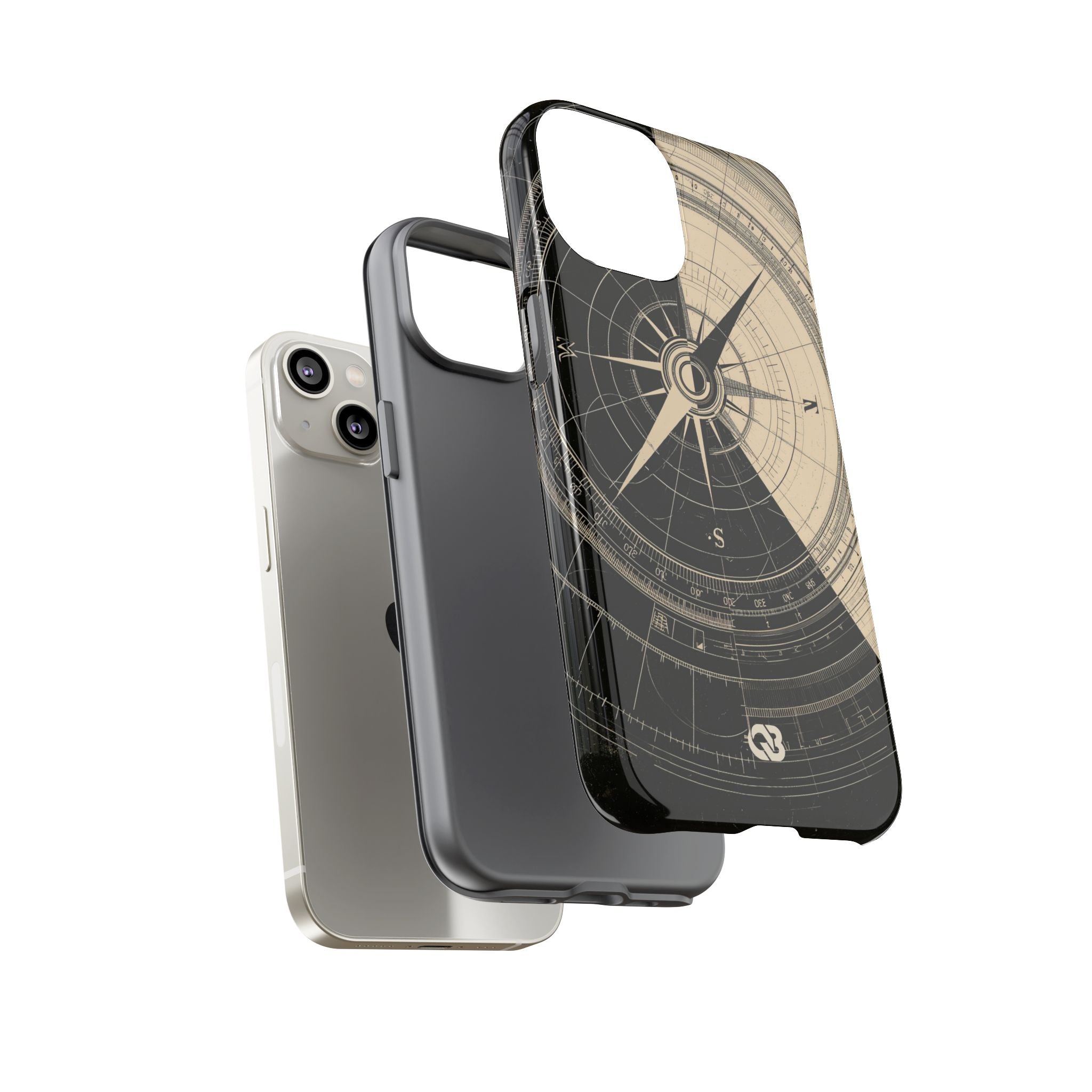 Beige Tough Phone Case for iPhone - Obsidian Nautical Blueprint