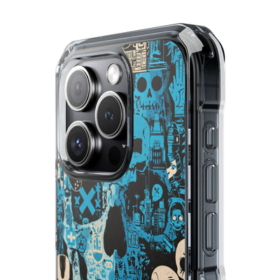 Electric Skull Graffiti · Clear Impact Magnetic Phone Case for iPhone · Blue