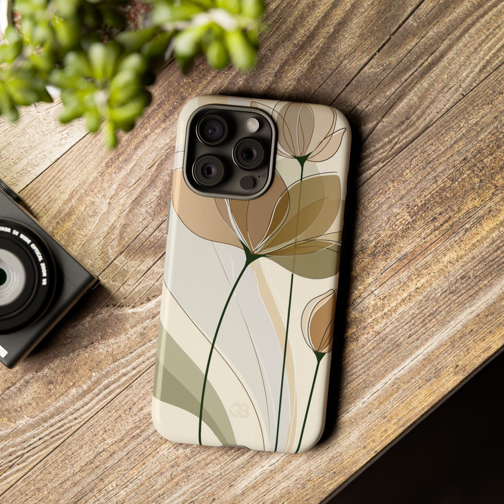 Beige Tough Phone Case for iPhone - Muted Ochre Petals