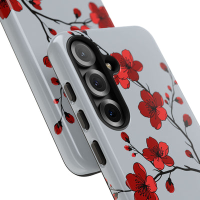 Grey Tough Phone Case for Samsung - Crimson Blossom Onyx