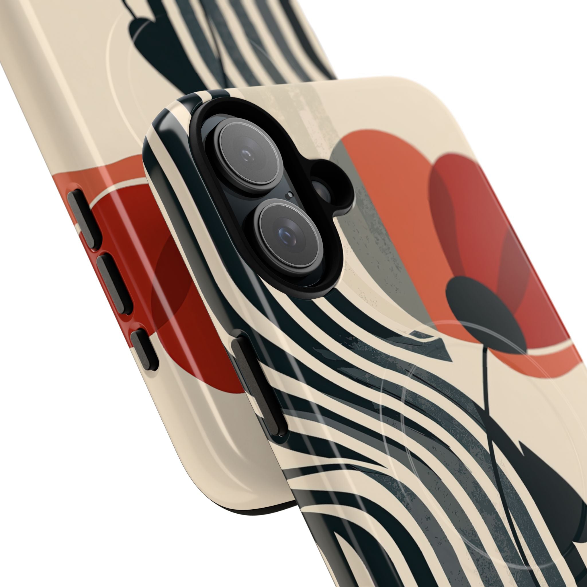 Beige Tough 2.0 Magsafe Phone Case for iPhone - Crimson Line Bloom