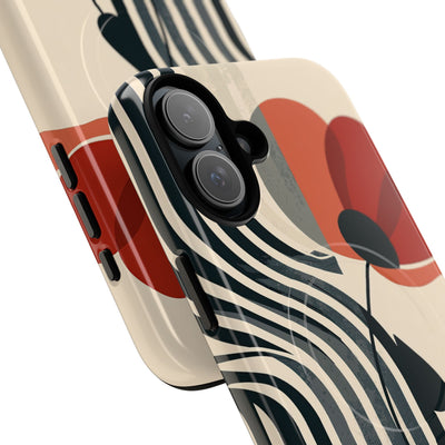 Beige Tough 2.0 Magsafe Phone Case for iPhone - Crimson Line Bloom