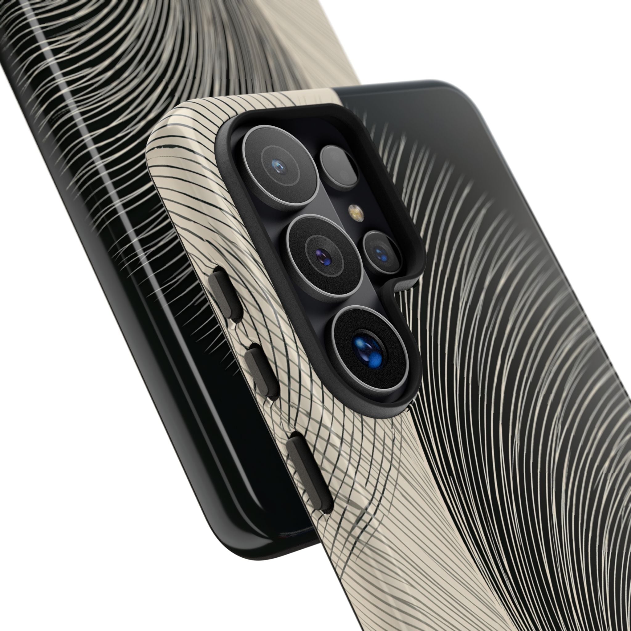 Beige Tough Phone Case for Samsung - Obsidian Cream Plume