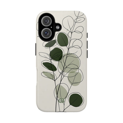 Green Tough Phone Case for iPhone - Muted Eucalyptus Sketch
