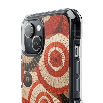 Vermilion Wagasa Motif · Clear Impact Magnetic Phone Case for iPhone · Red