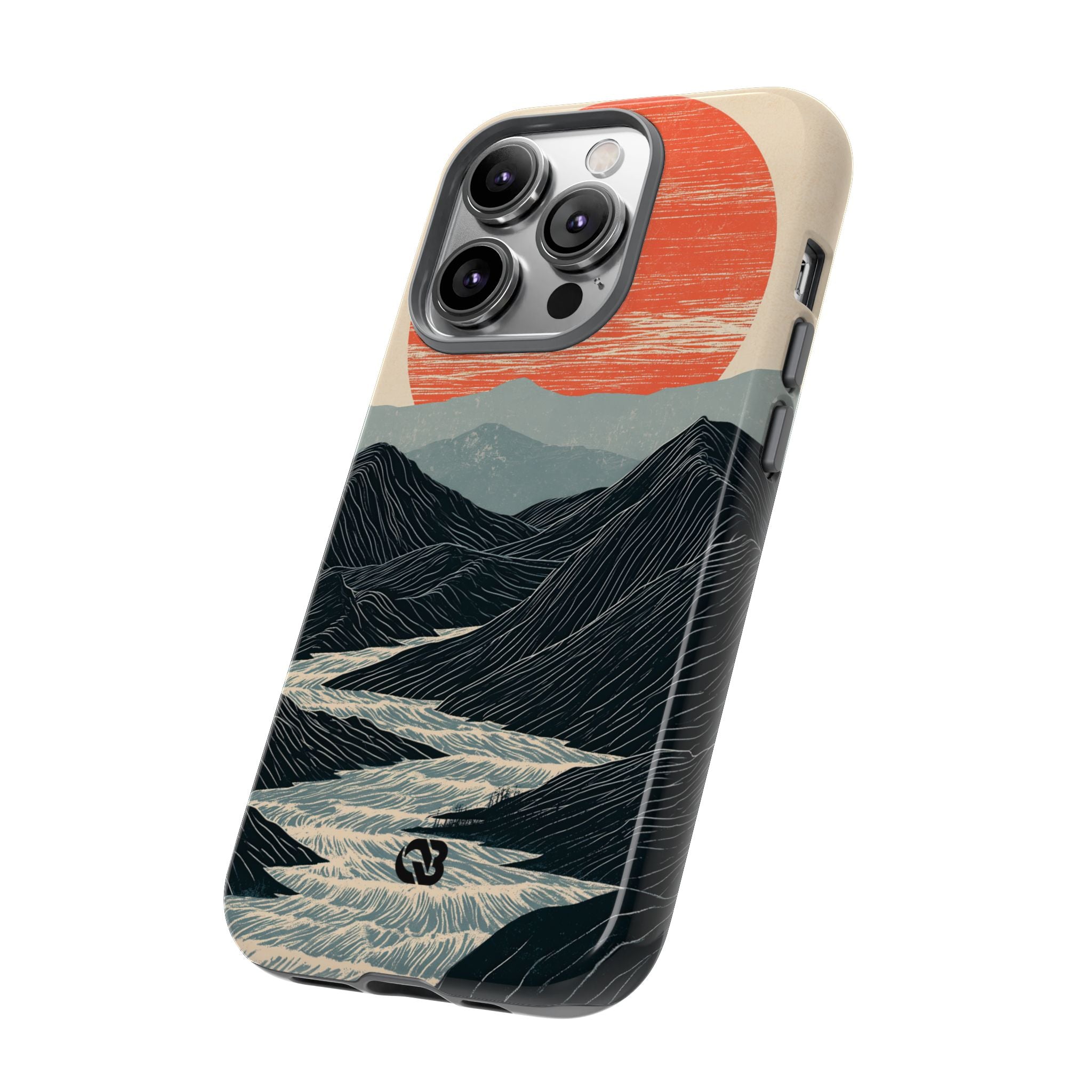 Beige Tough Phone Case for iPhone - Crimson Ridge Flow