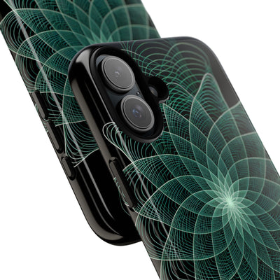 Green Tough Phone Case for iPhone - Cyan Signal Bloom