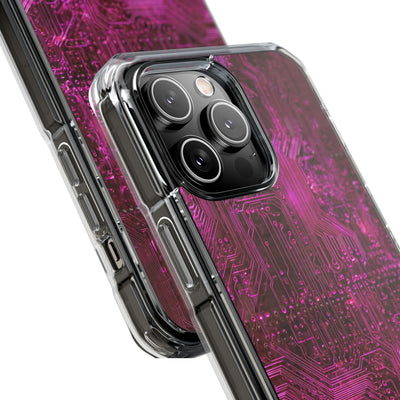 Magenta Circuit Trace · Clear Impact Magnetic Phone Case for iPhone · Pink