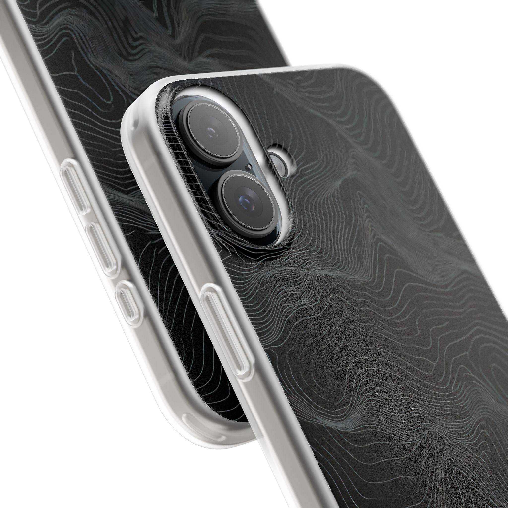 Black Lite Phone Case for iPhone - Obsidian Topo Wireframe