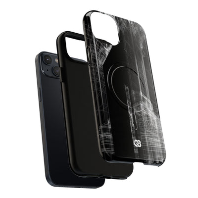 Black Tough 2.0 Magsafe Phone Case for iPhone - Ghost Urban Wireframe