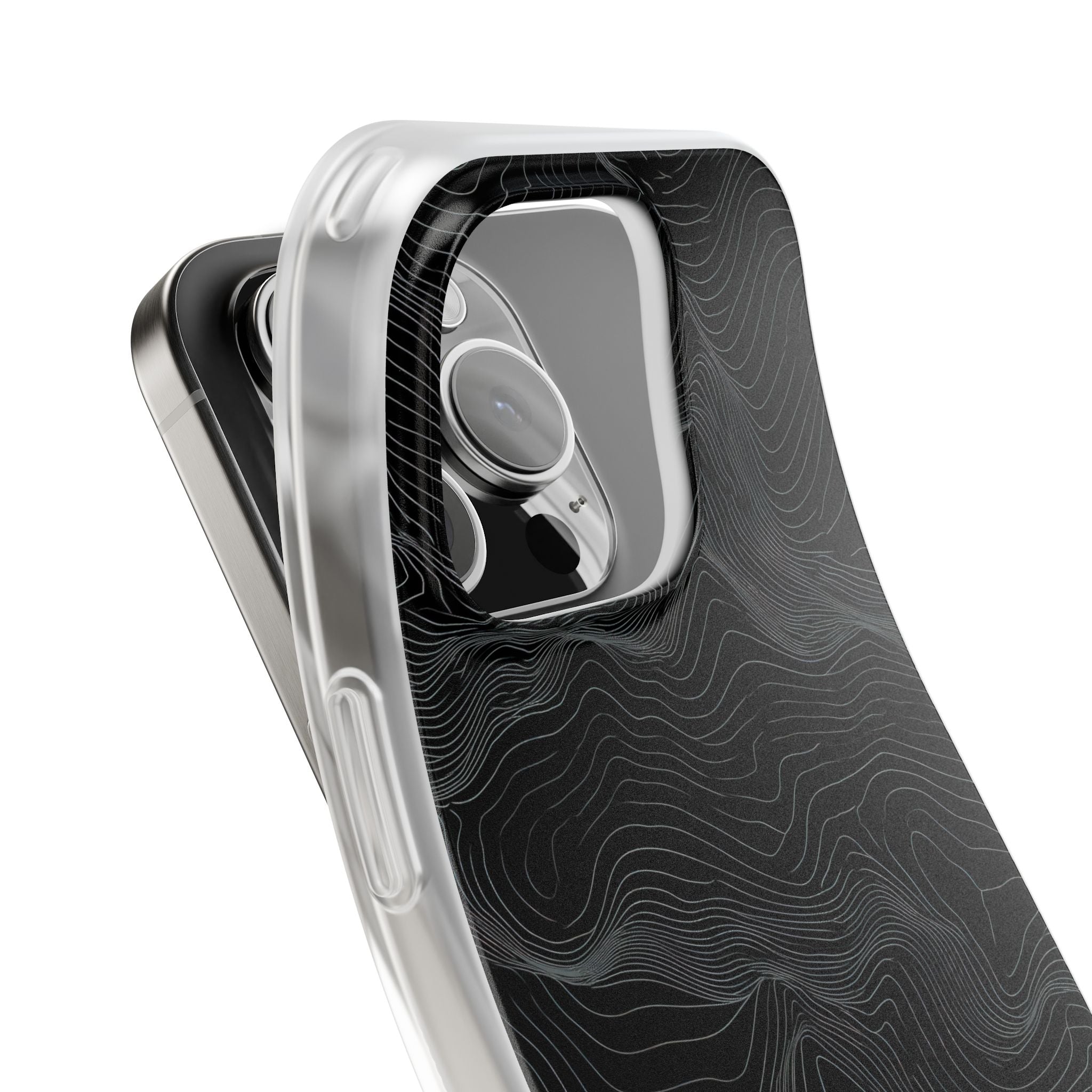 Black Lite Phone Case for iPhone - Obsidian Topo Wireframe