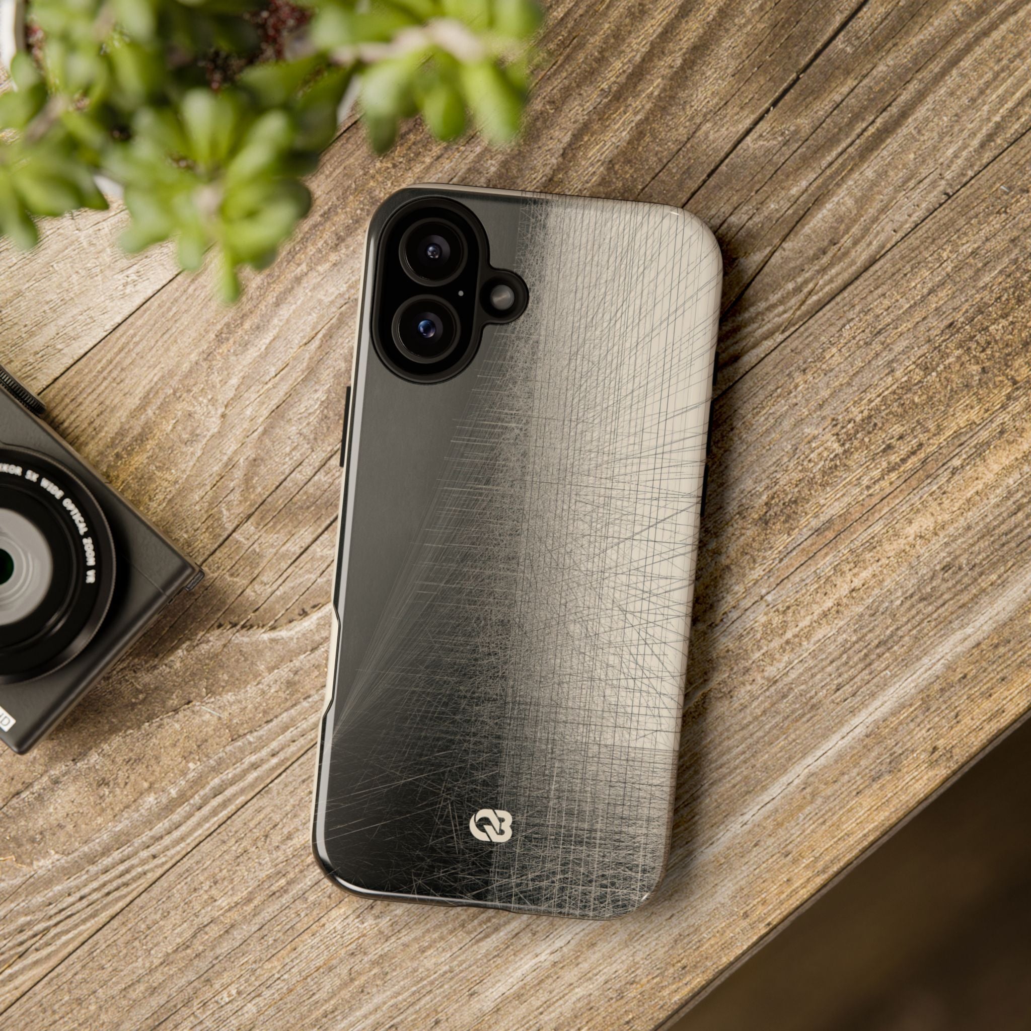 Beige Tough Phone Case for iPhone - Brutalist Graphite Grid
