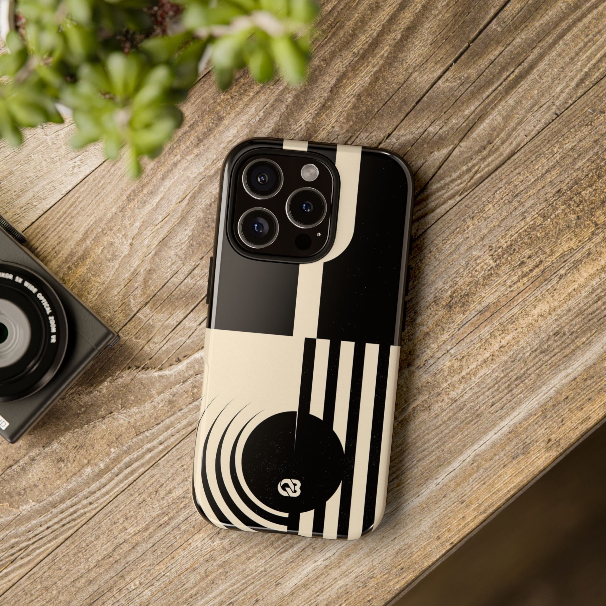 Black Tough Phone Case for iPhone - Ivory Signal Grid