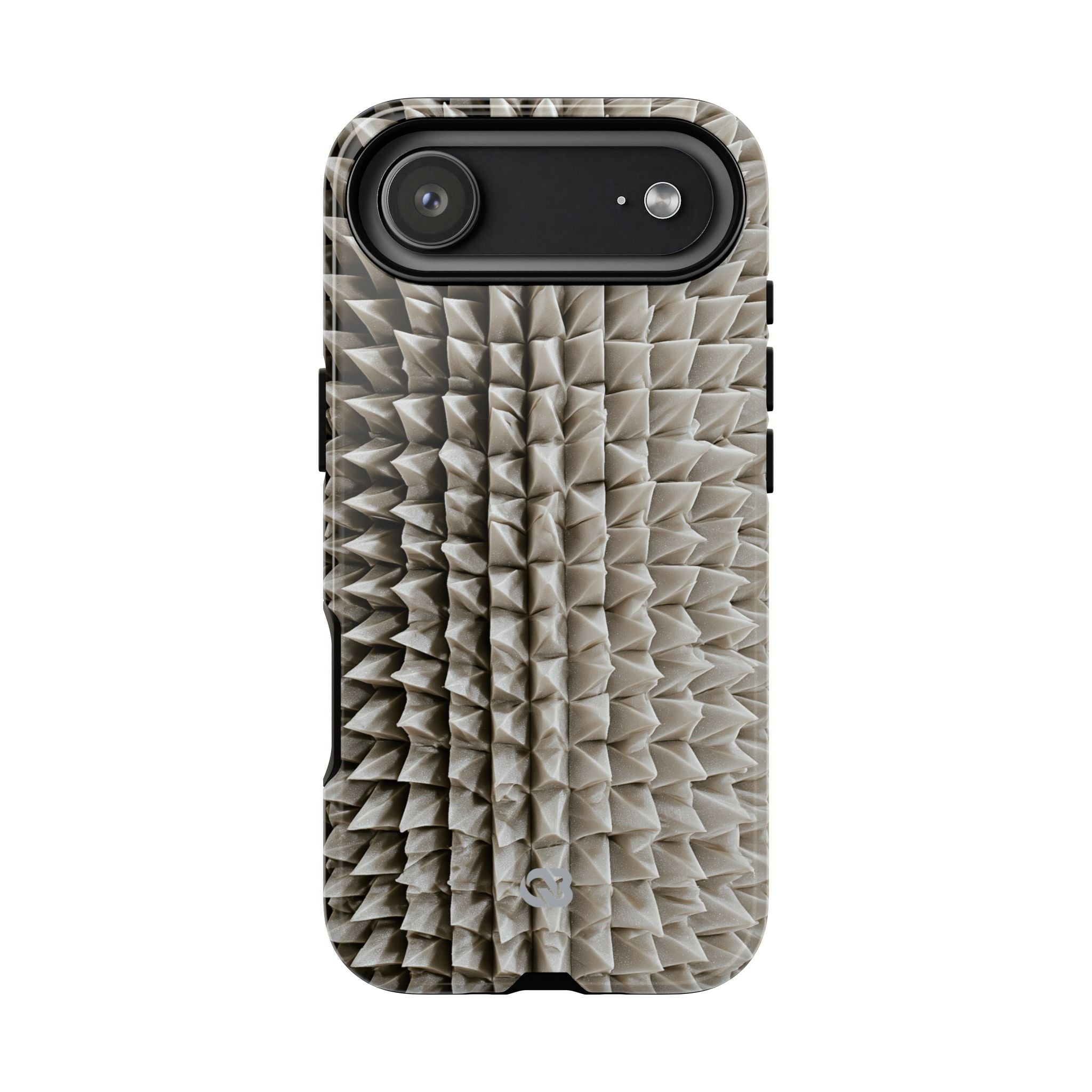 Beige Tough Phone Case for iPhone - Bone Spiked Grid