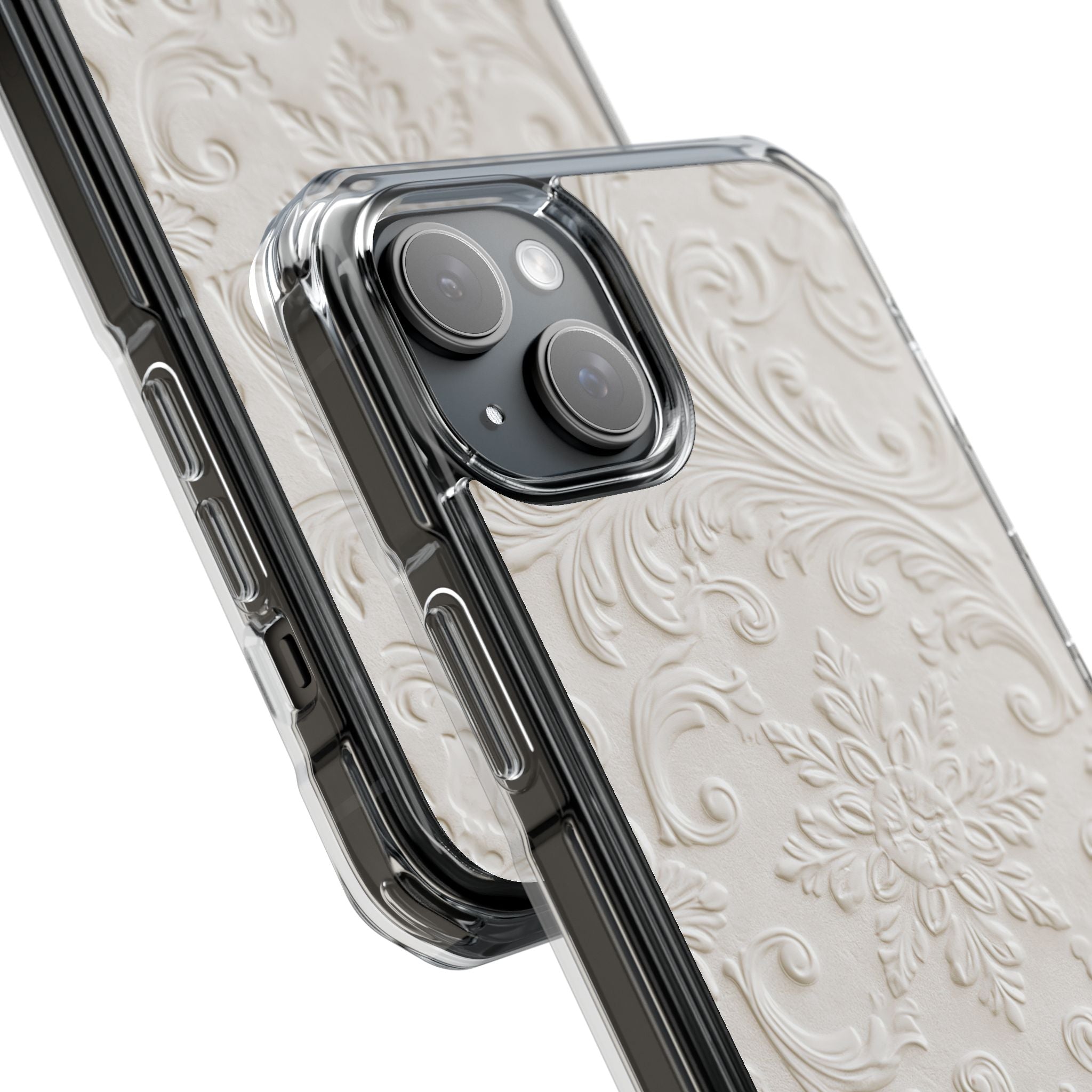 White Impact MagSafe Phone Case for iPhone - Alabaster Floral Relief
