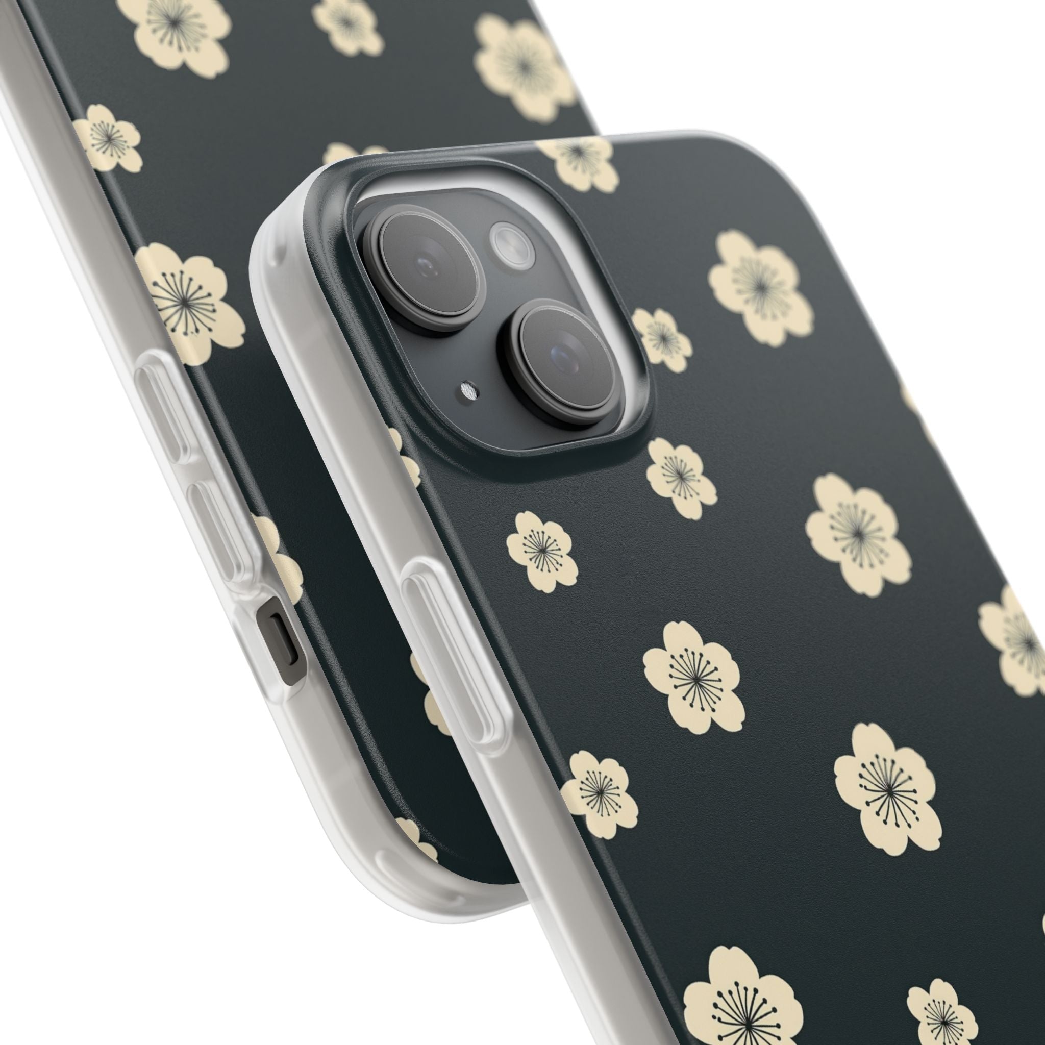 Teal Lite Phone Case for iPhone - Obsidian Cream Petals