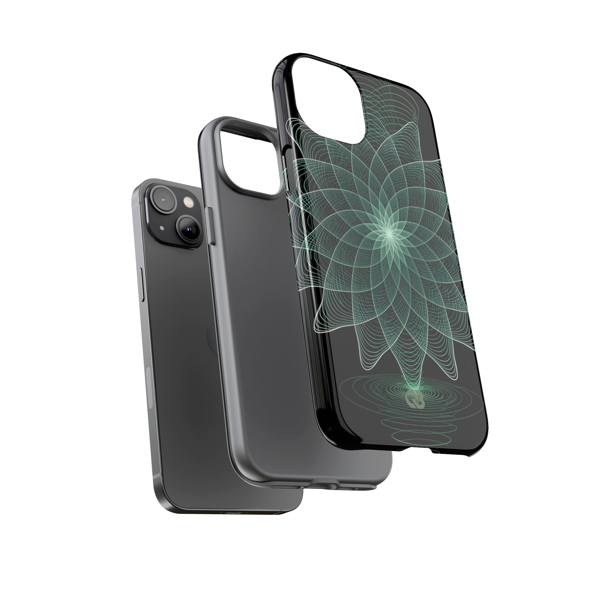 Green Tough Phone Case for iPhone - Cyan Signal Bloom