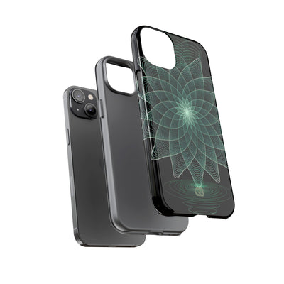 Green Tough Phone Case for iPhone - Cyan Signal Bloom