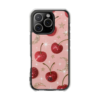 Bedazzled Ruby Cherries · Clear Impact Magnetic Phone Case for iPhone · Pink