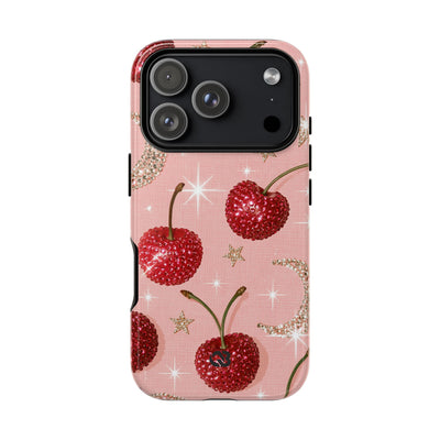 Bedazzled Ruby Cherries · Tough Phone Case for iPhone · Pink