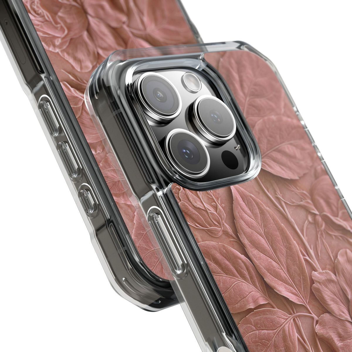 Blush Rose Relief · Clear Impact Magnetic Phone Case for iPhone · Pink