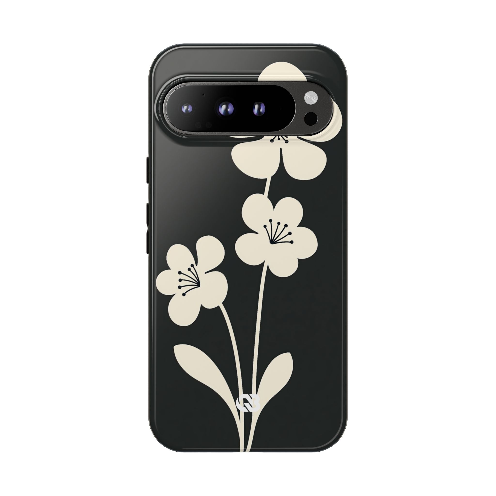 Black Tough Phone Case for Google Pixel - Obsidian Cream Bloom