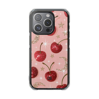 Bedazzled Ruby Cherries · Clear Impact Magnetic Phone Case for iPhone · Pink