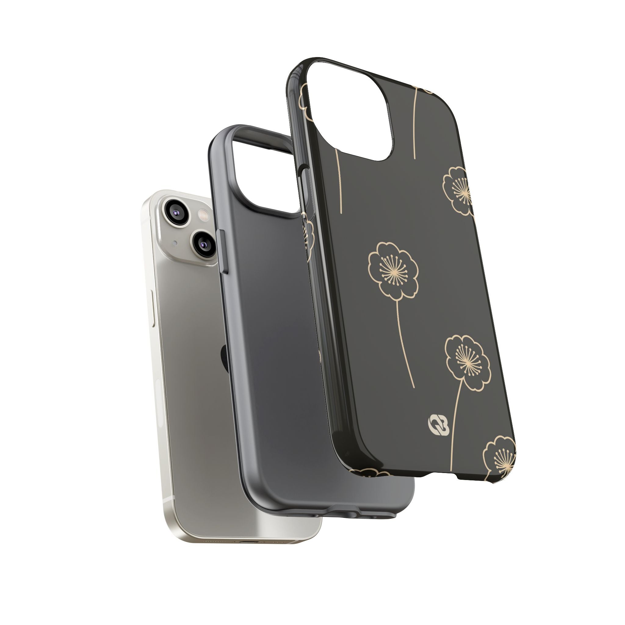 Black Tough Phone Case for iPhone - Obsidian Sand Petals