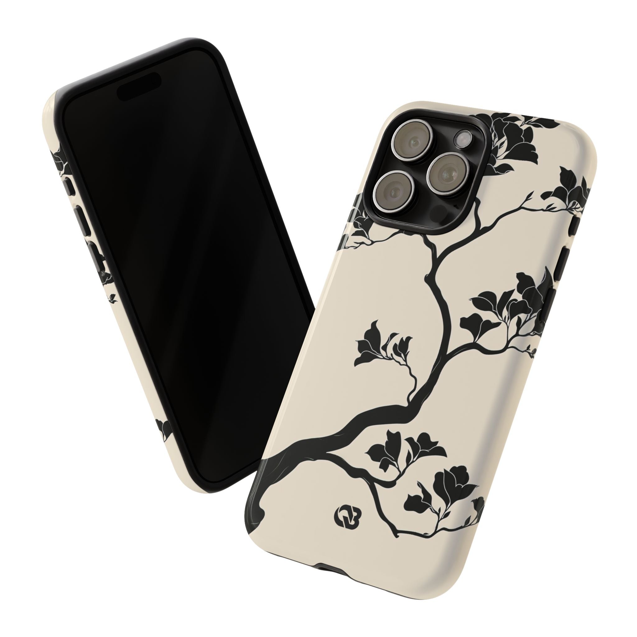 Beige Tough Phone Case for iPhone - Obsidian Bonsai Silhouette