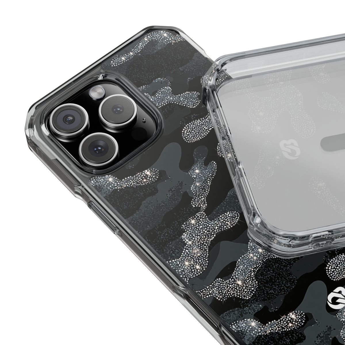 Glitter Shadow Camo · Clear Impact Magnetic Phone Case for iPhone · Black
