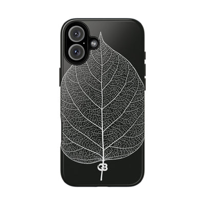 Black Tough Phone Case for iPhone - Bleached Leaf Lattice