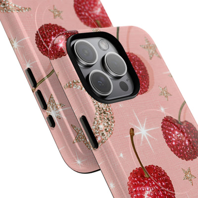 Bedazzled Ruby Cherries · Tough 2.0 Magnetic Phone Case for iPhone · Pink