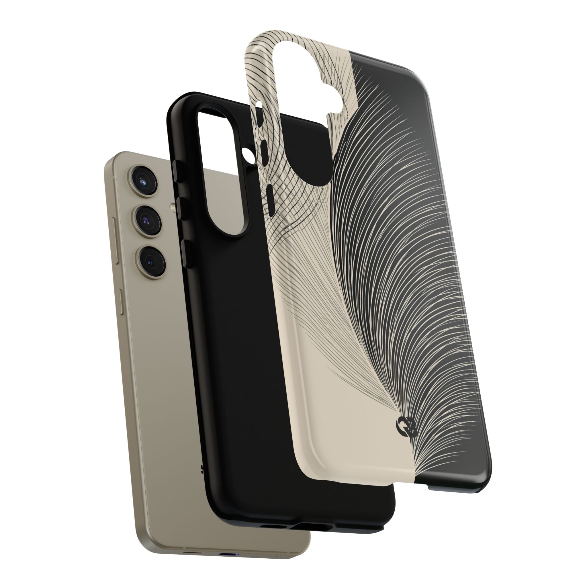 Beige Tough Phone Case for Samsung - Obsidian Cream Plume
