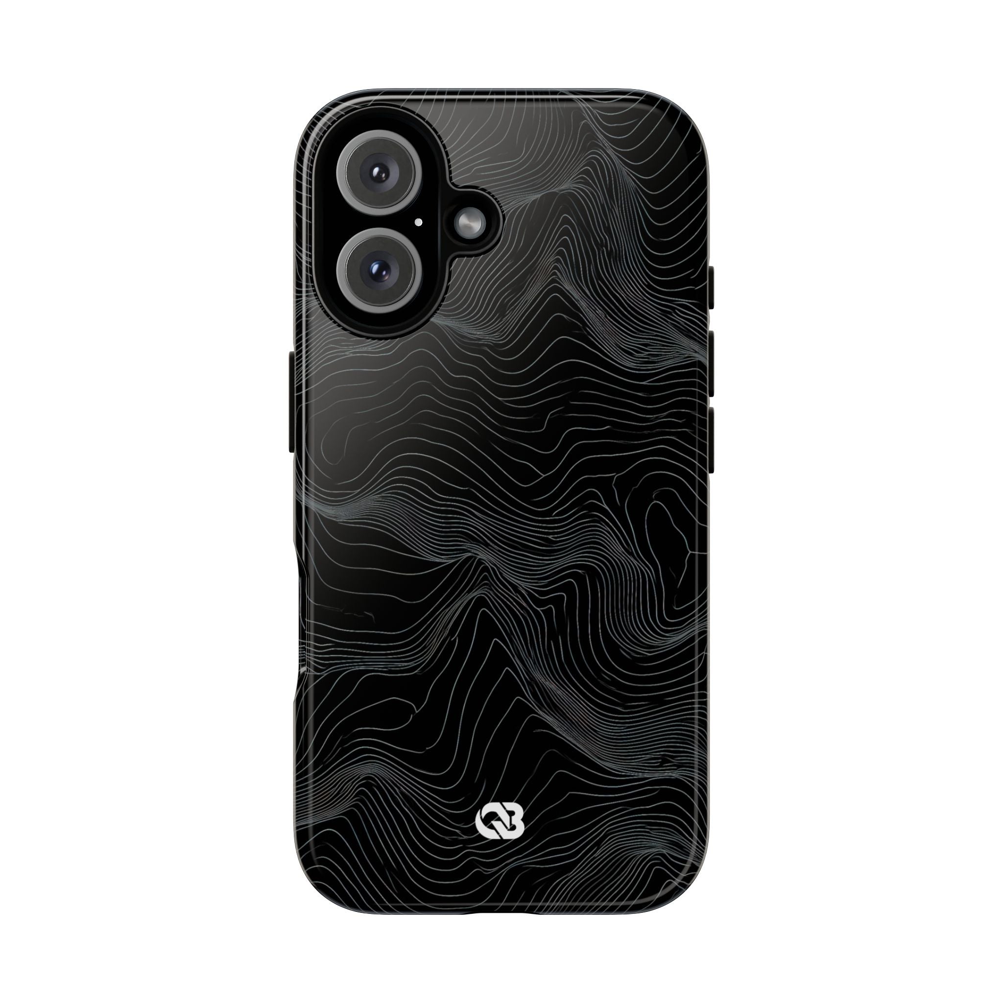 Black Tough Phone Case for iPhone - Obsidian Topo Wireframe