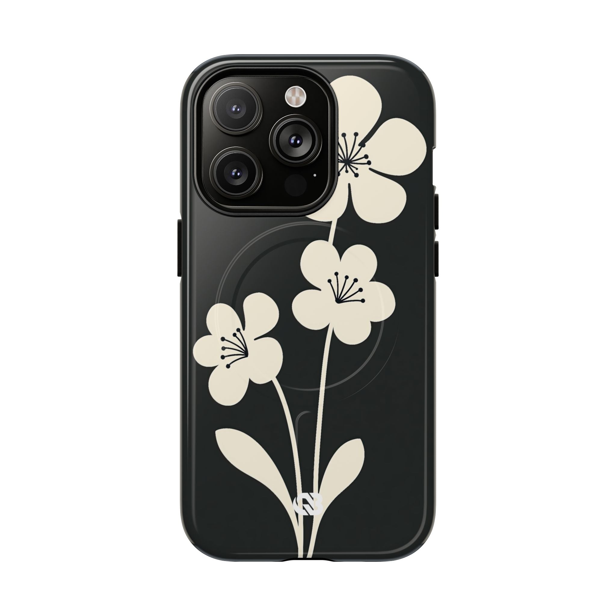 Black Tough 2.0 Magsafe Phone Case for iPhone - Obsidian Cream Bloom