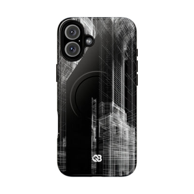 Black Tough 2.0 Magsafe Phone Case for iPhone - Ghost Urban Wireframe