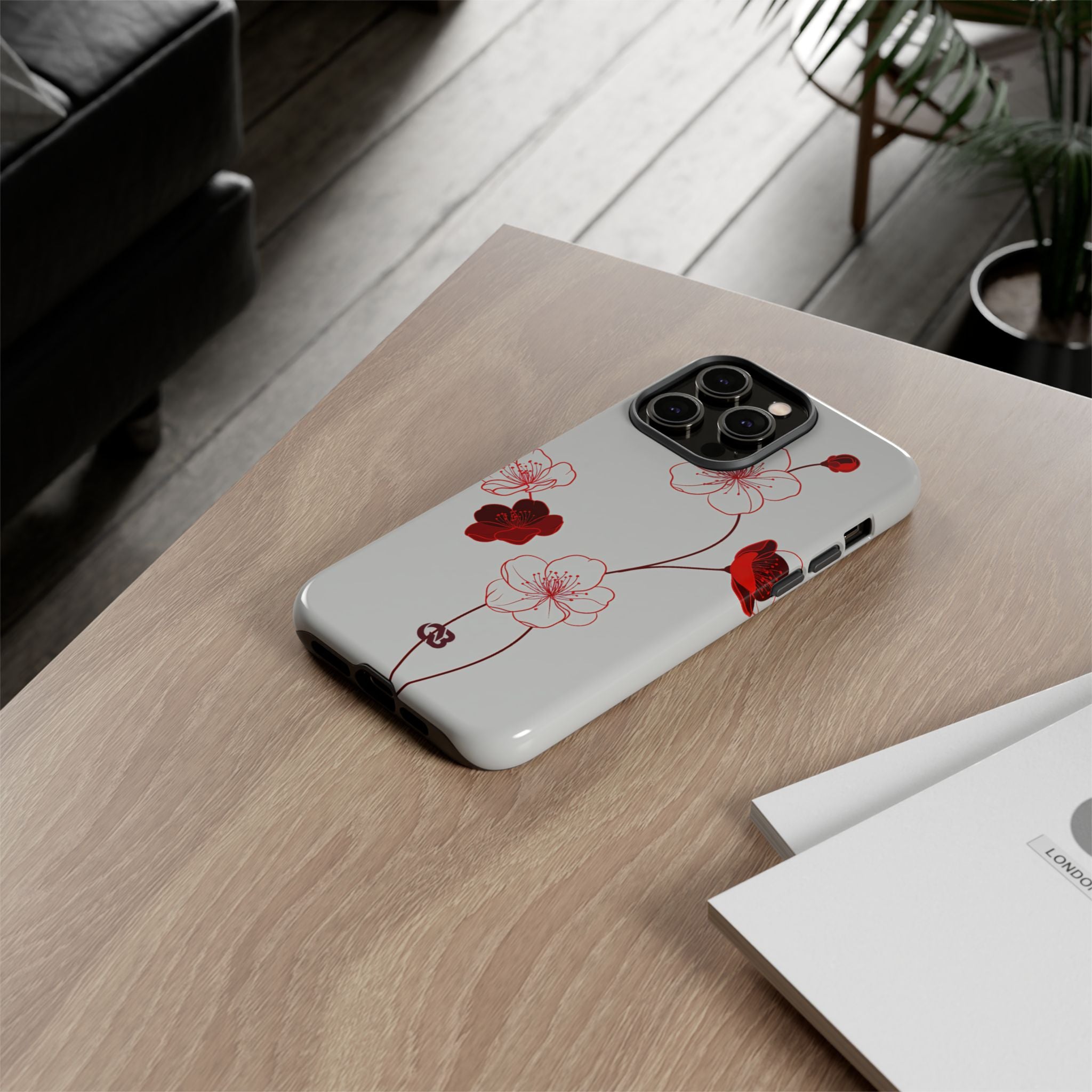Red Tough Phone Case for iPhone - Kyoto Ember Bloom
