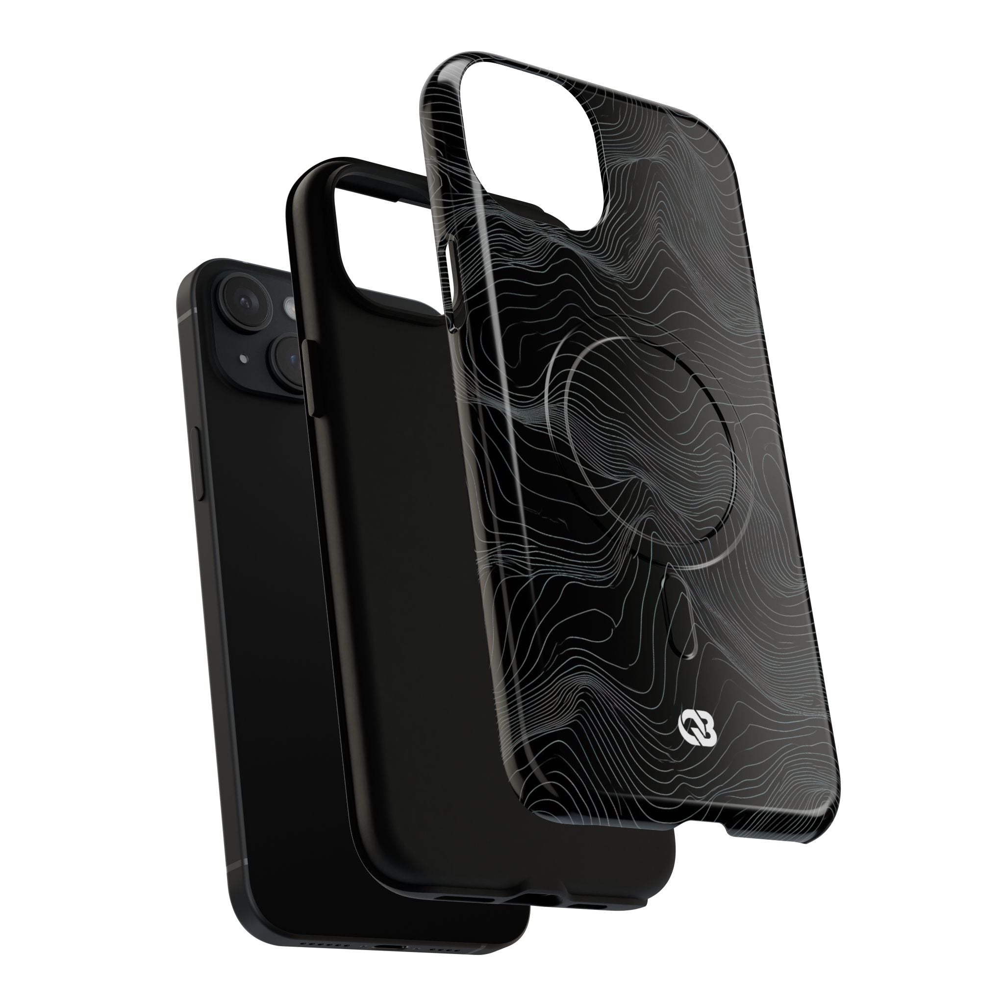 Black Tough 2.0 Magsafe Phone Case for iPhone - Obsidian Topo Wireframe