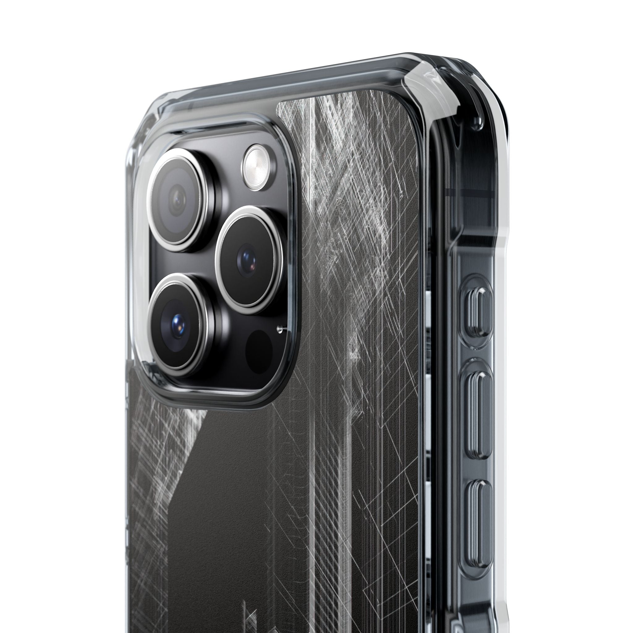 Black Impact MagSafe Phone Case for iPhone - Ghost Urban Wireframe