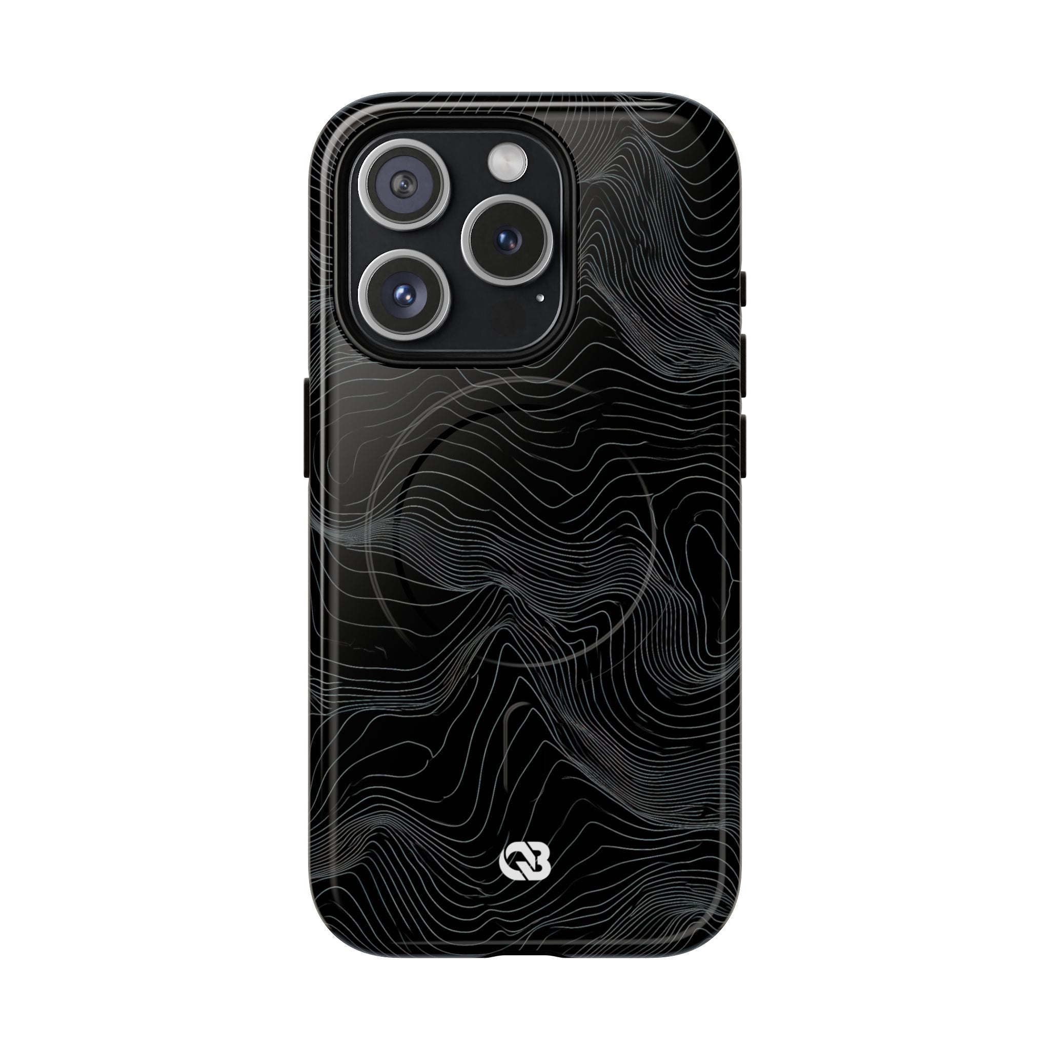 Black Tough 2.0 Magsafe Phone Case for iPhone - Obsidian Topo Wireframe