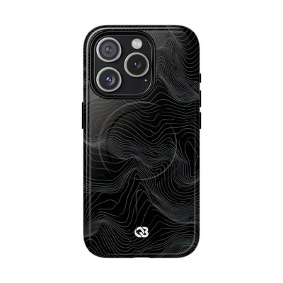 Black Tough 2.0 Magsafe Phone Case for iPhone - Obsidian Topo Wireframe