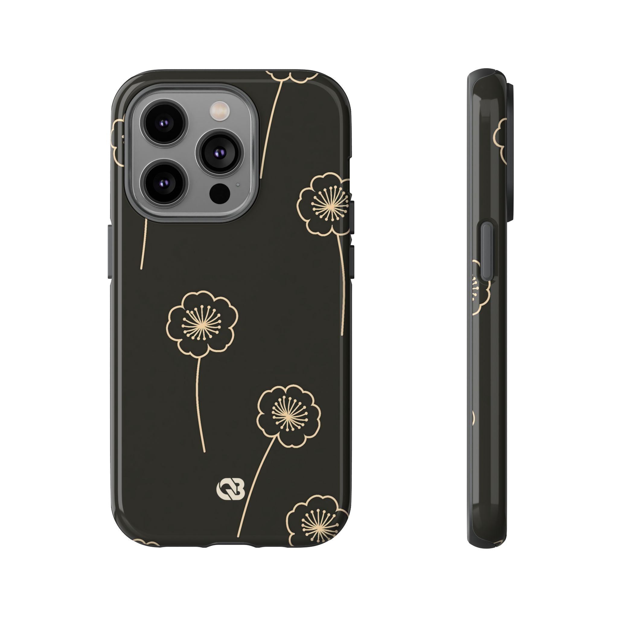 Black Tough Phone Case for iPhone - Obsidian Sand Petals