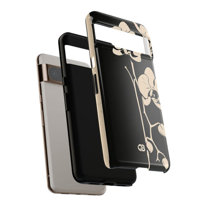 Black Tough Phone Case for Google Pixel - Obsidian Bone Orchid