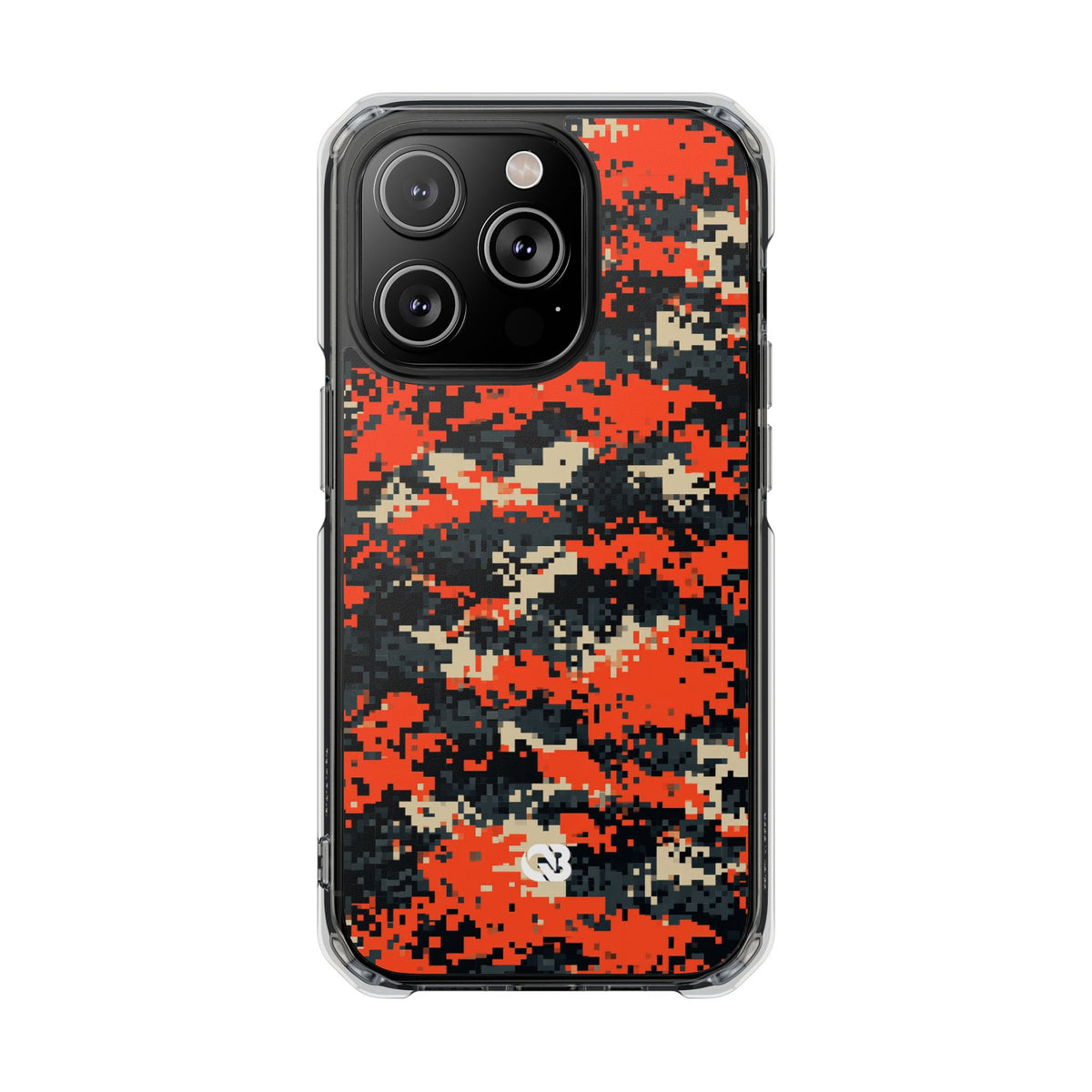 Signal Pixel Camo · Clear Impact Magnetic Phone Case for iPhone ·  Orange