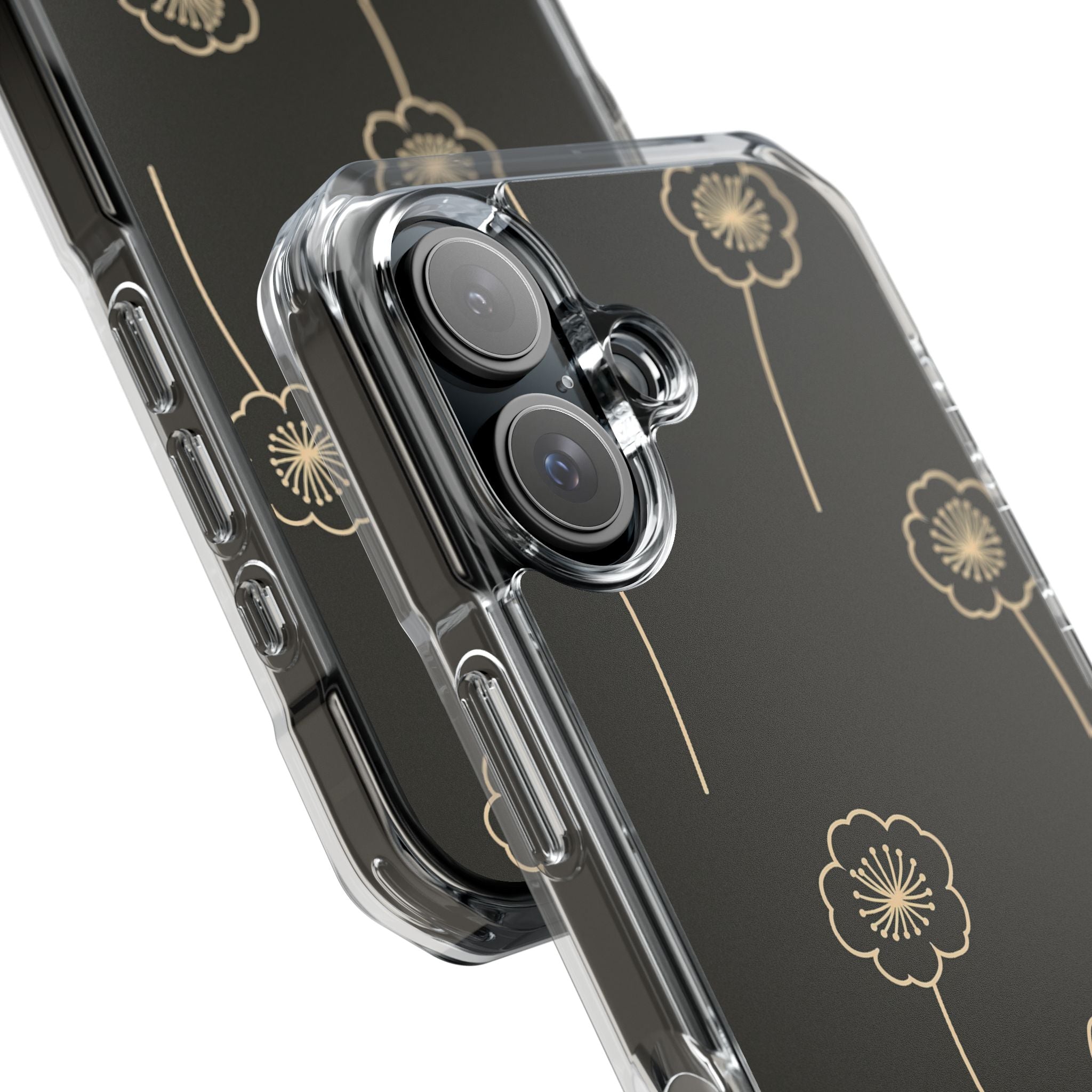 Black Impact MagSafe Phone Case for iPhone - Obsidian Sand Petals