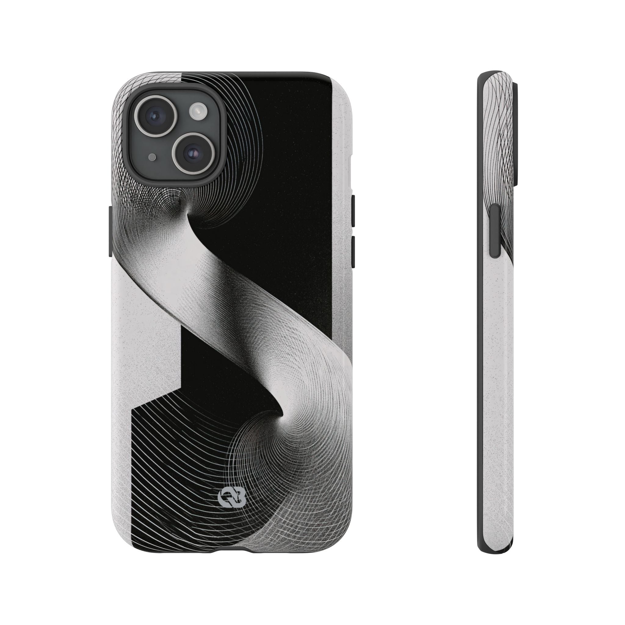 Grey Tough Phone Case for iPhone - Obsidian Moiré Wave