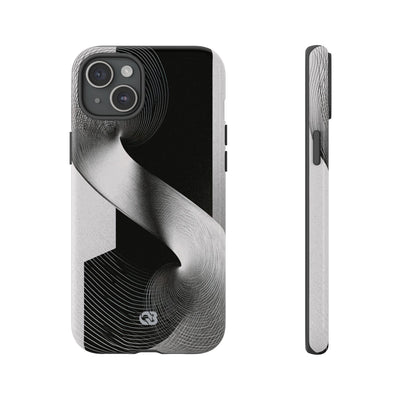 Grey Tough Phone Case for iPhone - Obsidian Moiré Wave