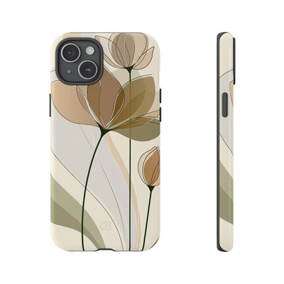 Beige Tough Phone Case for iPhone - Muted Ochre Petals