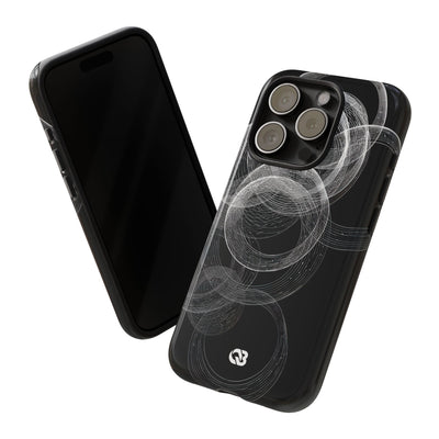 Black Tough Phone Case for iPhone - Kinetic Wireframe Orbit