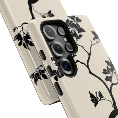 Beige Tough Phone Case for Samsung - Obsidian Bonsai Silhouette